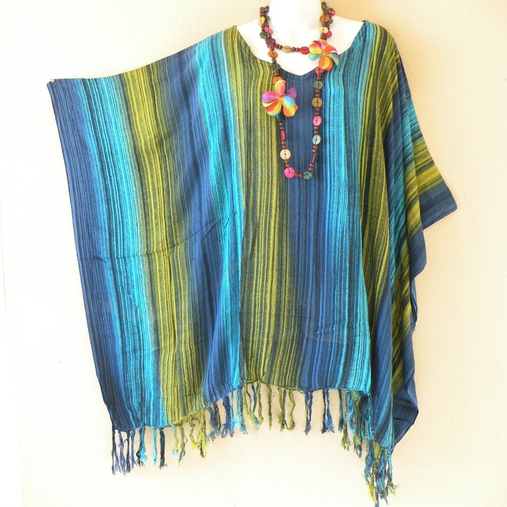 KB393 Stripes Batik Fringes Kaftan Sleeve Plus Tunic Women Blouse Top - S to 5X